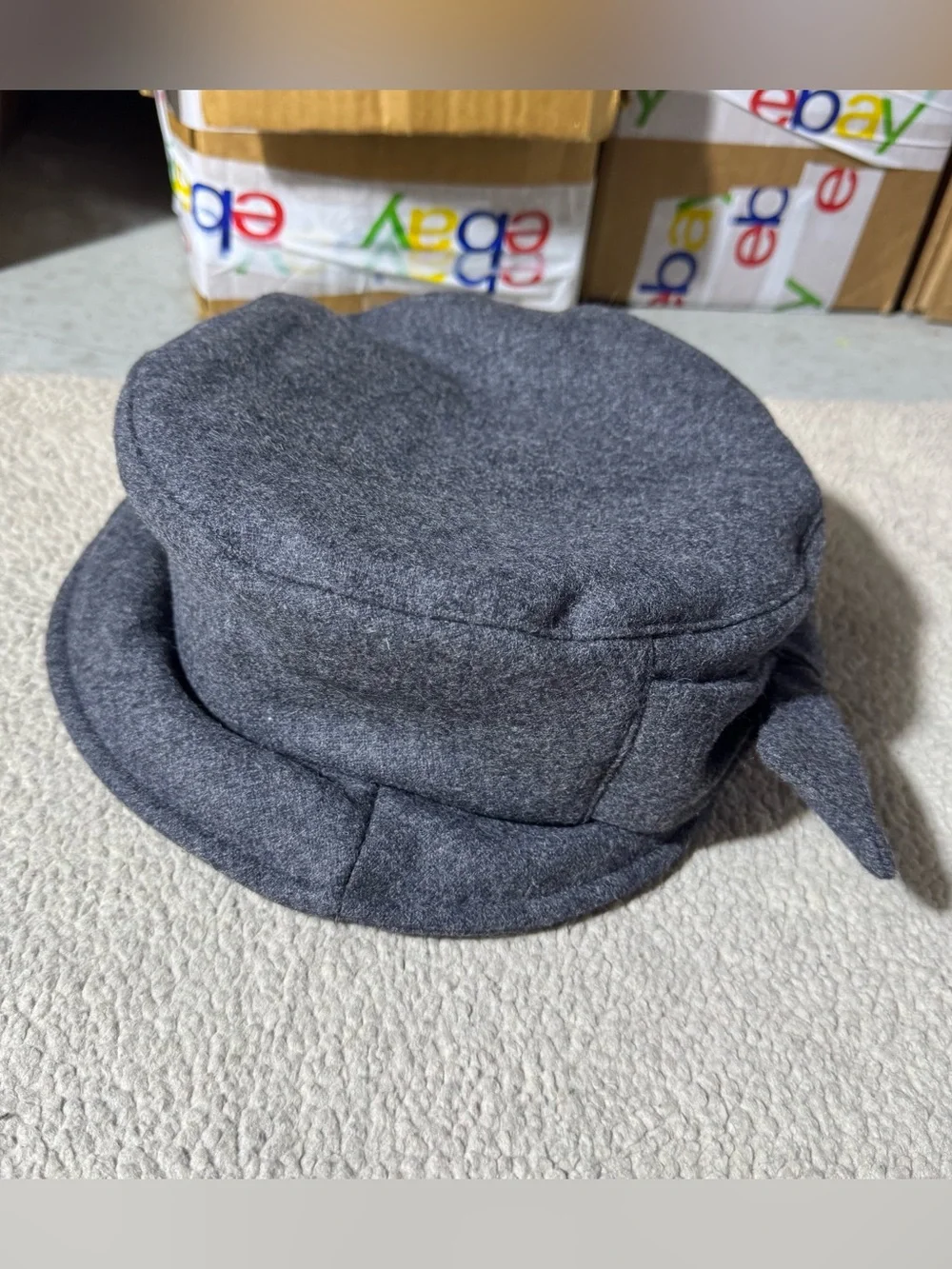 Victorian Trading Co Hat Womens OS Gray Wool Blend‎ Lined Bow Accent Fancy Cap